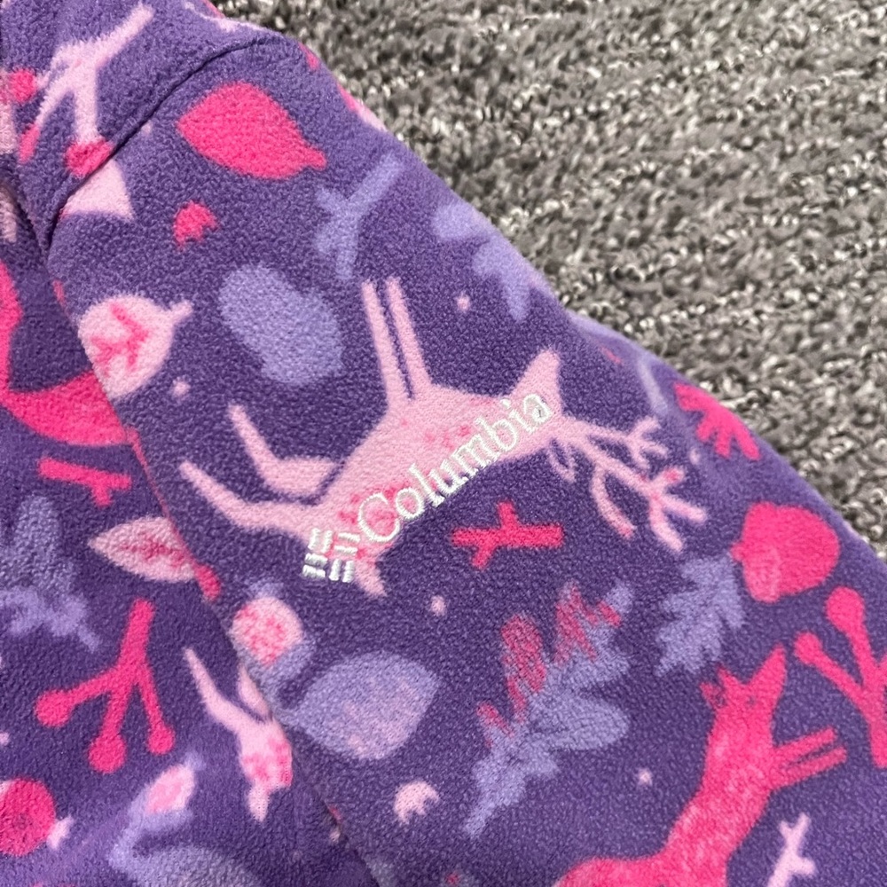 Columbia 2T Reversible Puffer Coat Fleece Purple Fox Leaf Print - Picture 6 of 8